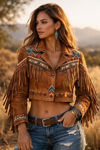 Cropped Fringe Suede Jacket | Western Tribal Beadwork - Etsy Canada
