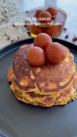 Fluffy gulab jamun pancakes 🥞🍯✨ A sweet fusion that's perfect for breakfast or dessert! Soft, rich, and absolutely irresistible 🤤💛