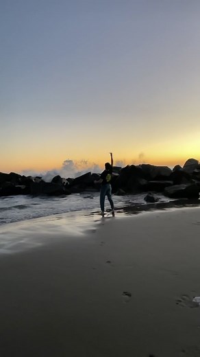 Walking on the Beach During Stunning Sunset