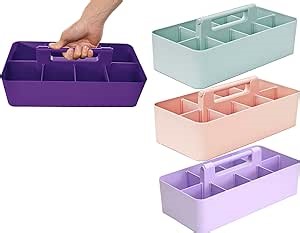 Portable Caddy Organizer - Stackable Plastic Caddy with Handle | Desk, Makeup, Dorm Caddy, Classroom Art Organizers (Made In Usa) (Mint/Pink/Royal Purple/Lavender)