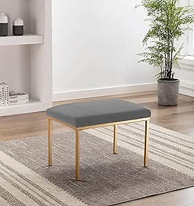 Wovenbyrd Modern Rectangular Ottoman Footstool with Metal Legs, 24 inch by 16.5 inch, Gray Velvet