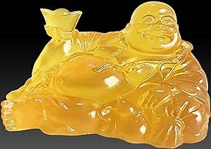 HOULU Small Laughing Buddha Statue for Home Decor, Yellow Lucky Happy Buddha Figurine, Indoor Buddha Decoration for Good Luck