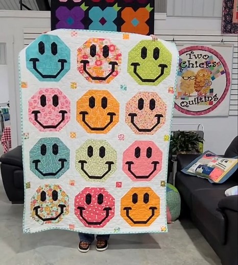 1.4K views · 52 reactions | "Come On Get Happy" Quilt Kit available online or in-store! https://shop.twochicksquilting.com/shop/c/p/Come-on-Get-Happy-Quilt-Kit-x68394966.htm #ShowMeTheModa #TwoChicksQuilting #FriendliestQuiltShopInTexas #ComeOnGetHappy #QuiltersOfInstagram #MaureenMcCormick #FlowerPowerFabric | Two Chicks Quilting | Facebook