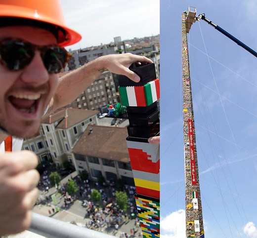 The tallest ever structure built with LEGO - 35.05 m (114 ft 11 in) - used an estimated 550,000 bricks! | Guinness World Records