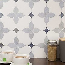 Eveningstar Blue Macauba and Thassos Polished Marble Waterjet Mosaic Tile