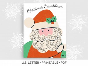 Christmas Countdown Printable - Santa Beard Advent Calendar - Educational Playroom Homeschool Preschool Montessori Wall Art DIY Cotton Balls - Etsy Canada