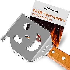 Grill Spatula, Wooden Handle Stainless Steel BBQ Spatula Gifts for Men