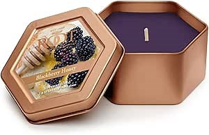 Root Candles Scented Candles in Travel Tin 24-Hour Honeycomb Traveler Handcrafted Beeswax Blend Candle, 4-Ounce, BlackBerry Honey