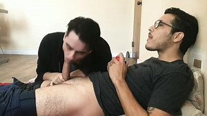 Latino boy gets head while gaming