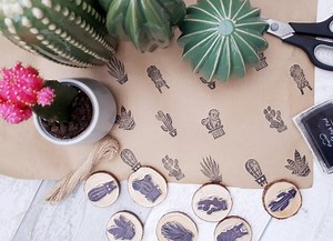 Cactus Ink Stamps, Cacti Printing Block, Hand Carved, DIY Eco Wrapping Paper, Handmade Botanical Gift Wrap, Recyclable Paper, Natural World - Etsy