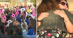Elementary Students Gather and Sing 'Lean on Me' to Principal Battling Breast Cancer