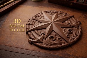 Nautical Compass Rose Medallion – 3D Relief STL for CNC & 3D Printing - Etsy Australia