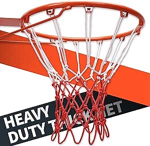 Heavy Duty Basketball Net Replacement, 21" Long Professional Anti Whip All Weather Outdoor/Indoor Basketball Hoop Net for Standard 12 Loops Rim - Red & White