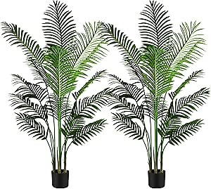 Tanzfrosch 2 Pack 5.2ft Artificial Palm Tree for Home Decor Indoor and Outdoor, Faux Tree, Plastic Plants with 15 Trunks, for Office, Lounge and Patio Decoration, 5.2ft/1.6m Height