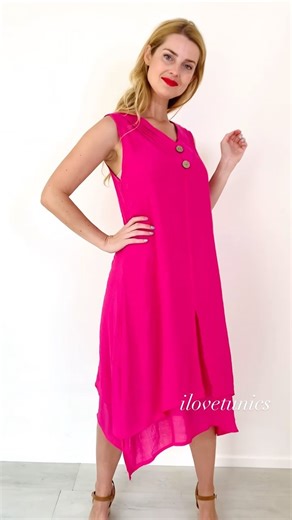 Hot Pink Sleeveless Coconut Button Tunic Dress Available at I❤️Tunics here: https://ilovetunics.com/products/hot-pink-sleeveless-coconut-button-tunic-dress | I Love Tunics.com - Number One Tunics Destination