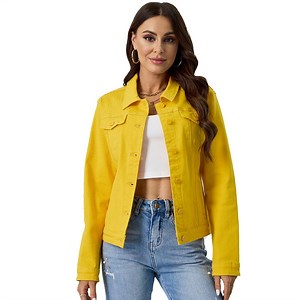 [Hot Item] Custom Yellow Colored Casual Long Sleeve Denim Motorcycle Jacket for Women
