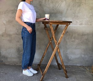 Compact Folding High Table, Collapsible Round Top Table, Natural Wood Balcony Table, Space-saving High Table, Portable Wooden Bar Table - Etsy UK