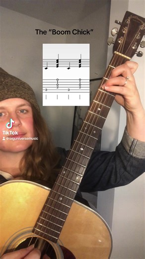 8.2K views · 144 reactions | Strumming pattern practice - The “Boom Chick” is a strumming pattern that uses a single bass string (the Boom) and then a group if upper strings (the chick). Its one youve got to master if you want to play folk, bluegrass, or country guitar. #guitarlessons #easyguitar #beginnerguitar #musiclesson #guitarchord #countryguitar | Big Universe Music | Facebook