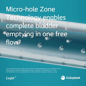 Introducing a revolution in intermittent catheterisation. Luja™ female is the only catheter featuring Micro-hole Zone Technology, designed to completely empty the bladder in one free flow, for less risk of UTIs. Order your sample today and take a positive step forward for better bladder health. | Coloplast