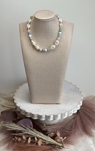 Light Pink, Blue, Light Green, Baroque White Coated Pearl Women’s Beaded Statement Necklace - Etsy Australia
