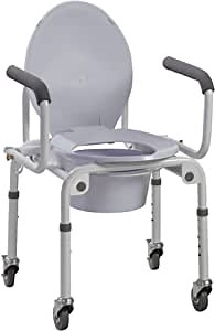 Commode Drop-Arm with Locks on Wheels and Padded Armrests