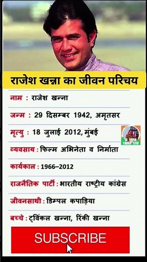 राजेश खन्ना का जीवन परिचय Rajesh Khanna biography #twinkle #dimplekapadia_hsband #sivivekyadavstm