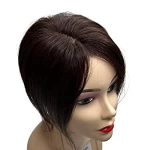 Anemone Human Hair Topper Mini Small Clip in Hair Bangs for Women 10 inches Short Mid Part Straight Wiglets Hairpieces Toupee for Mild Hair Loss Volume Cover Gray Hair