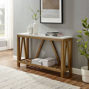 Walker Edison Modern Farmhouse Faux Marble and Walnut Entryway Table, Faux White Marble/Walnut - Walmart.com