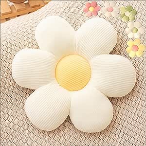 LEHU Flower Floor Pillow, Flower Shaped Seating Cushion -Cute Flowe Pillow for Girls Tweens Room Decor Floor Pillow for Reading and Lounging Comfy (White+yellow-19'')