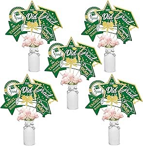 Green and Gold Graduation Decorations Set of 24 Class of 2025 Table Decor Congrats Grad Party Centerpiece Sticks Table Toppers Graduation Party Supplies