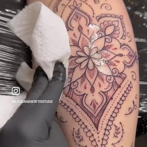 calf tattoo by Louise | Black Dragon Tattoo Studio