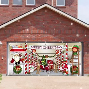 Merry Christmas Garage Door Decorations, Christmas Backdrop Hanging Banner Door Decor Murals For Outdoor Nativity Holiday Christmas Party Supplies (Color : U, Size : 7x8FT)