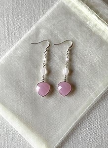 Rose Quartz & Chalcedony Heart Earrings: Sterling Silver Dangle Gemstones - Etsy