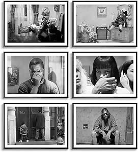 WSCARTQ 6Pcs Funny Bathroom Wall Art Dumb And Dumber Movie Scenes Bathroom Canvas Posters Prints Set Black and White Toilet Humor Wall Decor Pictures, Unframed