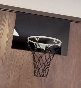 18"x12" MINI Indoor Basketball Hoop with Metal Chain Net, White Rim and Black Backboard, Includes Door Hooks, Ball, Pump, 9-inch Hoop, Modern Design