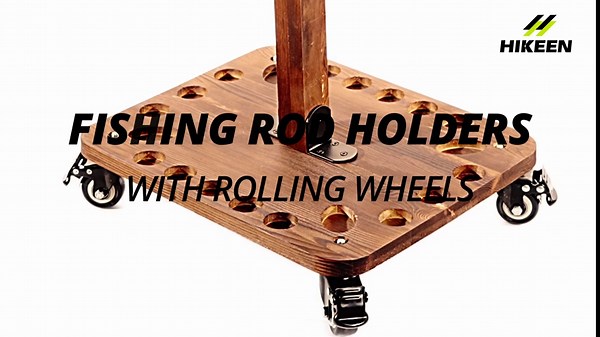 Fishing Rod Holders for Garage, Wooden Fishing Pole Holders with Rolling Wheels, Floor Stand Holds Up to 24 rods, Fishing Pole Rack, Fishing Gear Equipment Storage Organizer, Fishing Gifts for Men