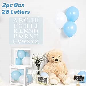 Birthday Party Baby Shower Decorations – DIY 2pcs White Transparent Boxes with A - Z Letters, Party Boxes Block for Baby Shower, DIY Name Combination, Birthday Boxes Gender Reveal Party Supplies