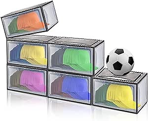 Hat Organizer for Baseball Caps,6Pack Hat Storage Box with Magnetic Side Opening Lids, Clear Plastic Hat Holder Containers,Stackable Hat Rack Display Case,Easy Assembly
