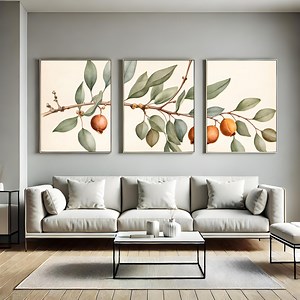 Fruiting Branch Triptych Wall Art Vintage Botanical Print Sage Green Terracotta Nature Decor - Etsy Canada