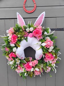 Pink White Miss Bunny Easter Wreath With Roses Tulips | Spring Faux Flower Door Wreath | Easter Decor | Farmhouse Bunny Wall Hanging - Etsy UK