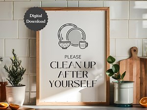 Clean up After Yourself Sign; Put Dishes Away, Take Out Trash Kitchen Sign; Printable Download and Editable Template; Airbnb or VRBO Rental - Etsy
