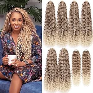 8 Packs Boho Goddess 22" Blonde River Locs Crochet with Curly Hair in Ends Boho Faux Locs Synthetic Hair(22inch 27/613#)