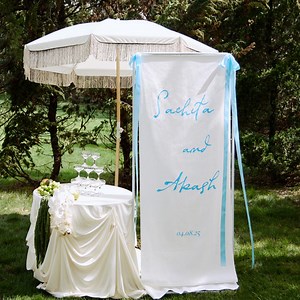 Cotton Linen Wedding Sign, Custom Something Blue Ceremony Banner, Personalized Outdoor Decor, Romantic Garden Wedding Signage, Blue Accent - Etsy