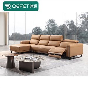 [Hot Item] Modern Living Room Home Furniture Orange Genuine Leather Electric Recliner Function Sofa Belt Can Adjust The Seat and Head Pillow Factory Price