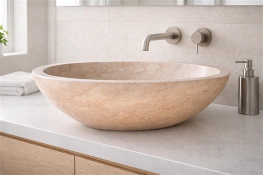Handmade Botticino Cream Marble Vessel Sink | Luxury Vanity Sink | Natural Stone Countertop Bowl Sink 21x13x6 - Etsy