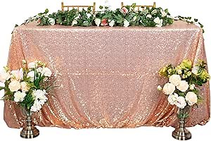 ShiDianYi Sequin Tablecloth 50x72-Inch,Rose Gold Elegant Shimmer Square Table Linens, Sparkly Table Cloth/Overlay