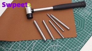 Swpeet 6Pcs 5 Sizes Manual Rivet Punch with Double Faced Rubber Hammer Assortment Kit, Roll Pin Punch with Hammer Set Manual Rivet Tool for Clothes/Bags Rivet Installation