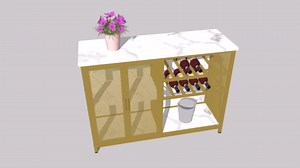 AT-VALY Bar Cabinets with Wine Rack and Glass Rack,Small Sideboard and Buffet Cabinet with Mesh Doors (Gold)