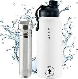 GROSCHE Chicago Stainless Steel Tea Infuser Flask | Beverage Bottle | Hot & Cold Drinks | Loose Leaf Tea Infuser | Travel Convenience Water Bottle | 32 fl oz, White