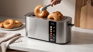 Toaster 4 Slice Wide Slot, Bagel Function, Long Slot, Stainless Steel, Touch Screen, Built-in Rack, Extra-Wide 1.5" Slots for Thick Breads & Bagel, Timer, BPA-Free, 6 Levels, Removable Tray